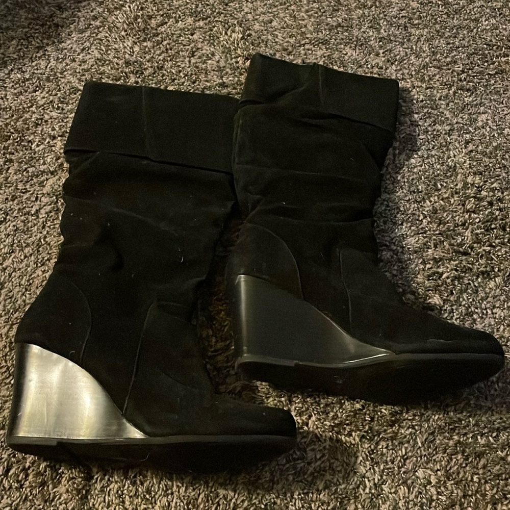 Black wedge boots, size 10